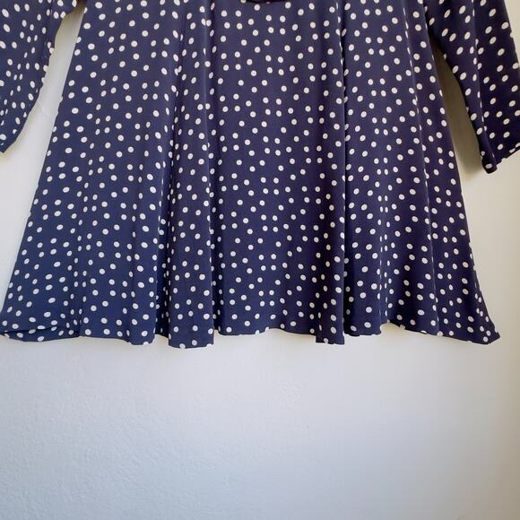 Vintage Betsey Johnson Mini Dress. Navy White Polka Dot Long Sleeve A Line Sz M - Picture 9 of 10